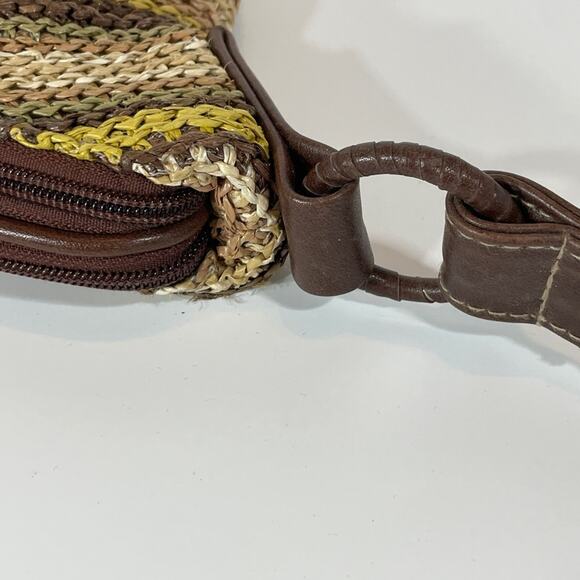 Straw Stripes Bag Brown Yellow with Leather like straps - Picture 4 of 14